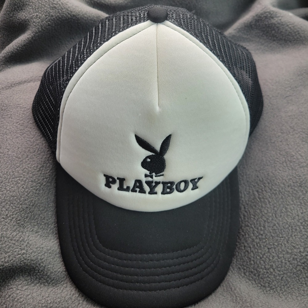 Playboy Bunny Logo Trucker Hat Black White Mesh Snapback Adjustable One Size